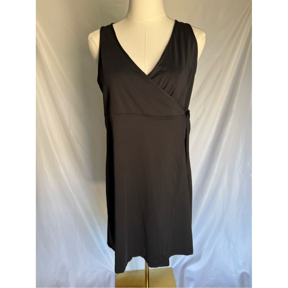 Vintage Athleta Made in USA Black True Wrap Dress Size Medium Sleeveless Mini
